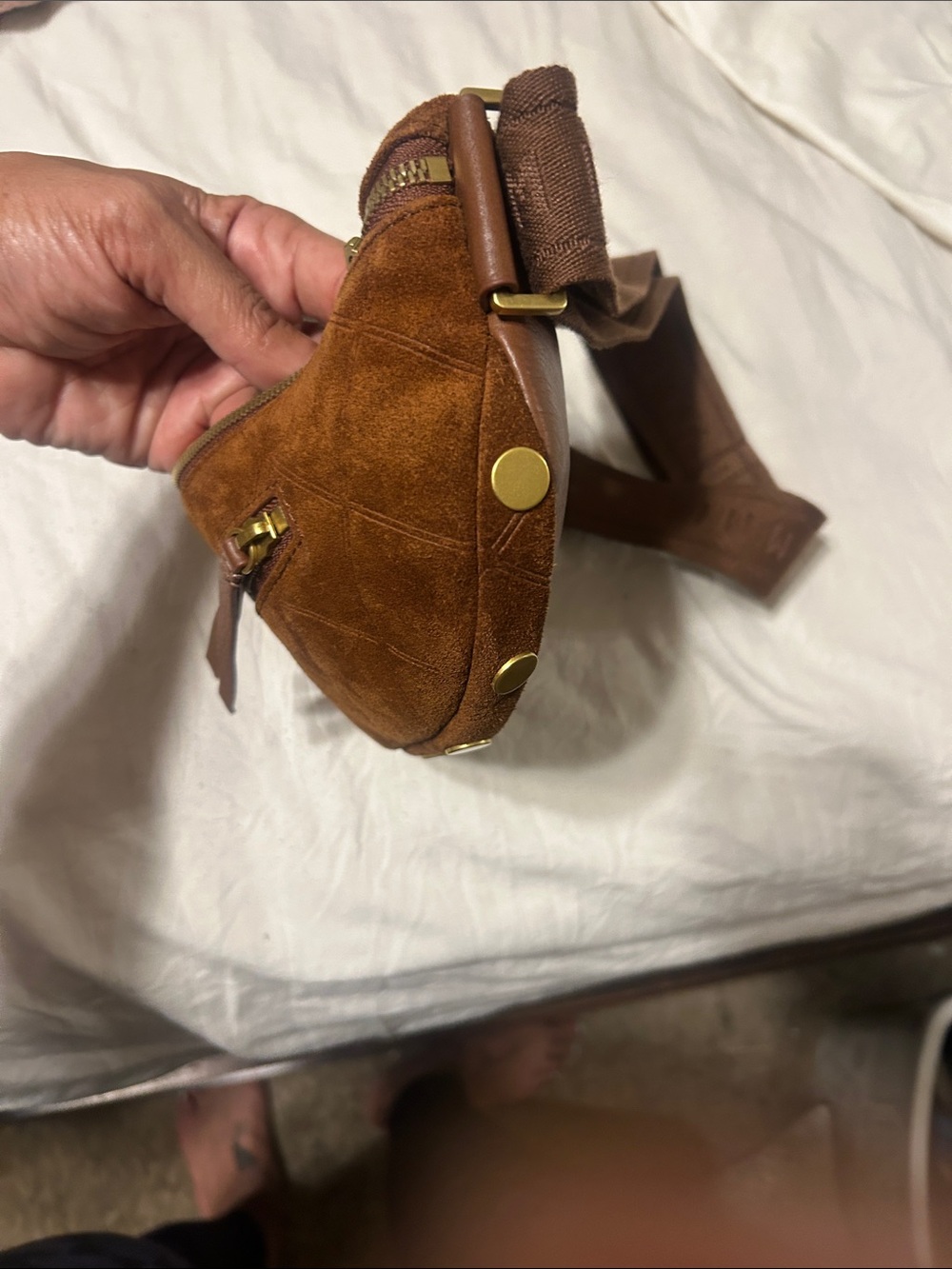 Hammitt Brown Suede Belt Bag with Quilted Stitching - Picture 7 of 7